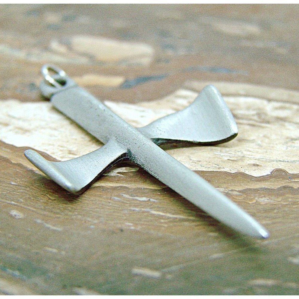 Pewter Sword Pendant Rustic Viking Cross Drophog Stamped Punk Gothic 1.75 X 1 in